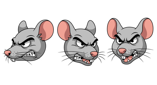 Angry Cartoon Mouse Heads Expressing Aggression and Frustration