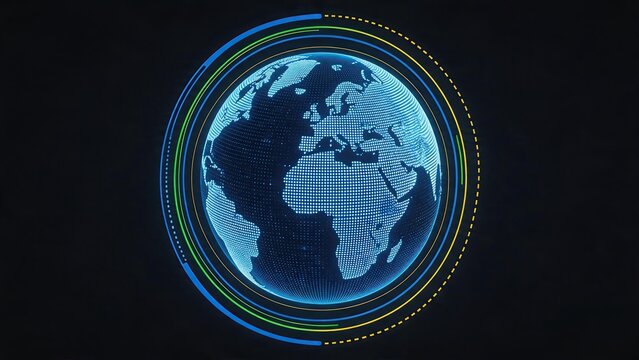 Financial analyst using laptop with holographic dashboard showing global accounts and performance metrics, illustrating fintech, banking, and investment analysis.