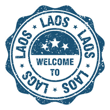 Welcome to Laos red grunge round stamp. Welcome to Laos stamp