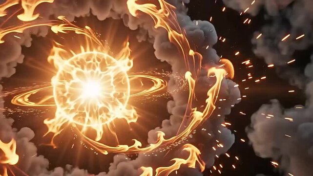 Fiery vortex with smoke and sparks