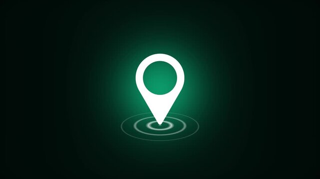 Glowing location pin icon with GPS navigation radar marker, Pin location animated marker with growing radius on a green background, Location pin icon with radio wave animation, with 4k video.