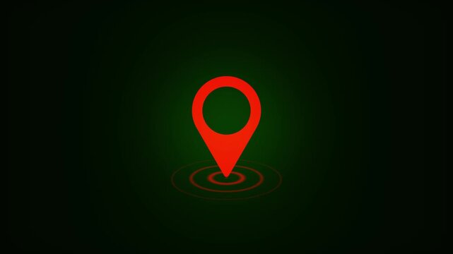Glowing location pin icon with GPS navigation radar marker, Pin location animated marker with growing radius on a green background, Location pin icon with radio wave animation, with 4k video.