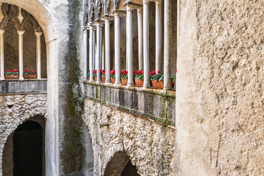 Arches of Moorish Colonnade and Flowers, Villa Rufolo, Ravello