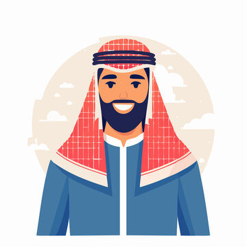 Smiling Arab Man Wearing Traditional Keffiyeh and Thobe