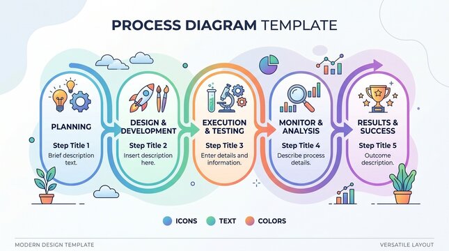 Business Process Diagram Template for Planning, Development, Execution, Monitoring, and Success