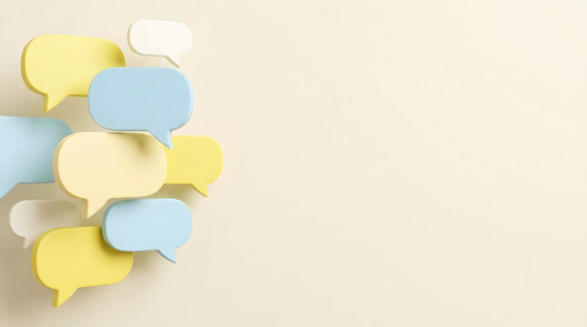 Paper speech bubbles and yellow and white balloons vector illustration cloud chat message icon set