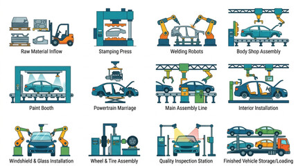 Naklejka premium Illustrated Career Paths in Manufacturing and Engineering.