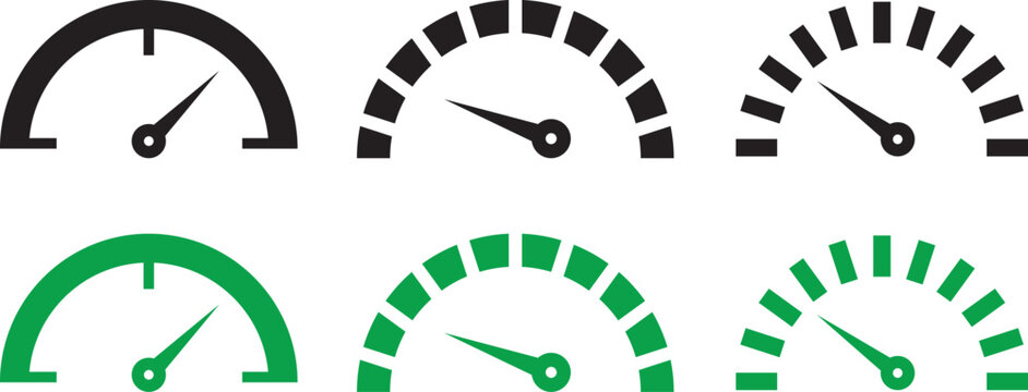 Speedometer icons set gauge indicators velocity measurement symbols and Speedometer Gauge Icon Set. Speedometer icon high score bar scale indicator. vector illustration eps 10. performance and measur
