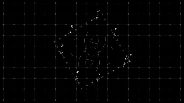 Futuristic crosshair tracking system calculating spatial telemetry coordinates over a technical layout. Engineered for military HUD graphics and sci-fi media overlays.