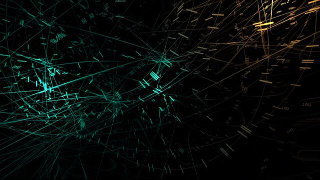 Advanced cryptographic data stream charting interconnected data matrix nodes and algorithmic structures. Perfect for artificial intelligence and cloud computing concepts.