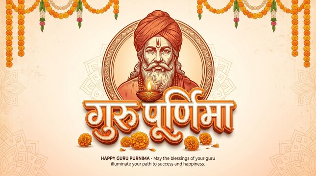 Guru Purnima religious festival greeting banner with a traditional vector illustration of spiritual saint for social media promotion