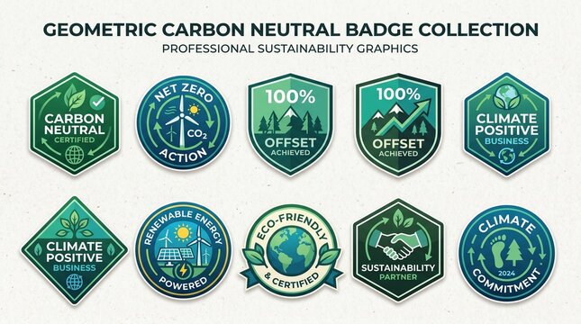 Professional Set of Sustainable Environmental Badges Featuring Eco Friendly Geometric Designs