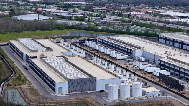 Large data center facility handling vast amounts of data storage and cloud computing services