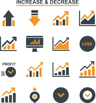 Financial Growth And Decline Flat Icons Set With Charts And Graphs