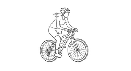 Obraz premium Line art illustration of a man and woman riding bicycles side by side