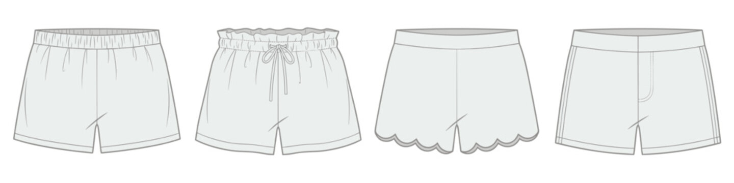 women's loungewear and sleep shorts technical drawing vector illustration. cad mockup. transparent background.