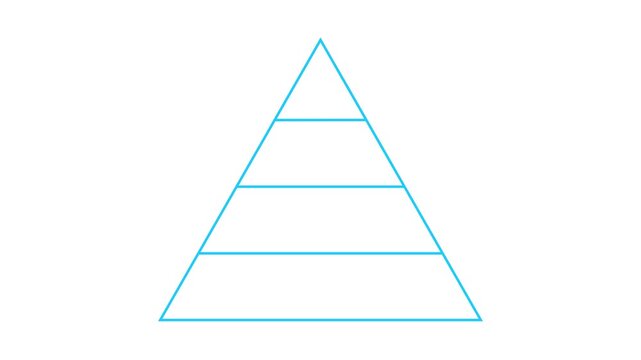 Minimal abstract triangle pyramid with segmented horizontal lines on a clean white background. Modern geometric line animation perfect for UI, infographic, and motion design use. 4k video