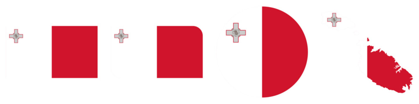 malta circular flag, malta rectangular flag, malta map flag flat icon
