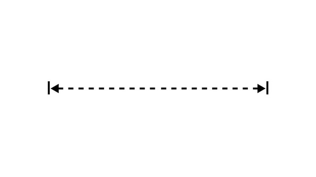 Measuring distance length dotted line animation, alpha channel. HUD concept 4K video animation on a transparent background.