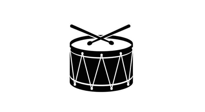 Drum with crossed sticks serves as a musical percussion instrument icon suitable for hobbyist websites, event posters, or educational resources focusing on rhythmic performance and musical arts.
