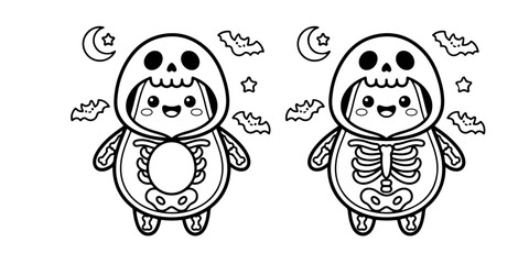 Fototapeta premium Cute Avocado Skeleton Halloween Coloring Page