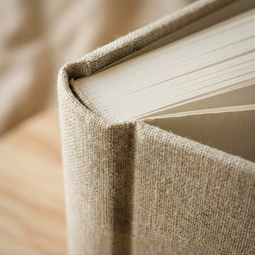 Minimalist Fabric Covered Book with Open Pages and Clean Aesthetic