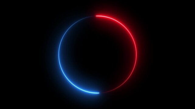 Round circle picture frame with two tone neon color shade motion graphic, shine ring. Halo around. Abstract neon light circle loading frame animation background.