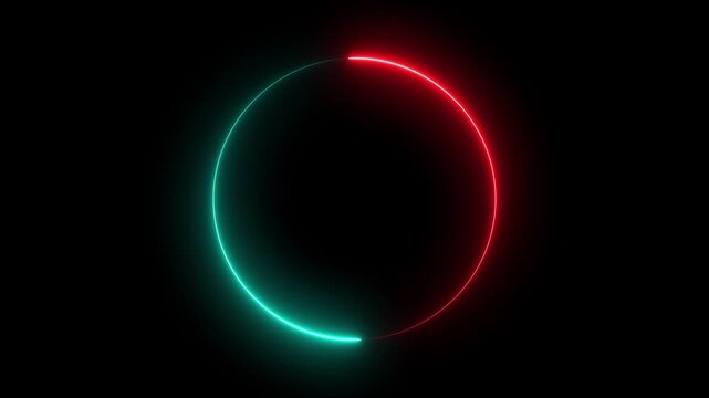 Round circle picture frame with two tone neon color shade motion graphic, shine ring. Halo around. Abstract neon light circle loading frame animation background.