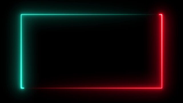 Animation of glowing neon rectangles abstract background. abstract glowing blue neon rectangle border frame. Seamless loop animated rectangle picture frame with two tone neon color 4K video