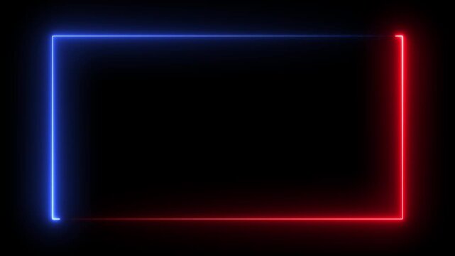 Animation of glowing neon rectangles abstract background. abstract glowing blue neon rectangle border frame. Seamless loop animated rectangle picture frame with two tone neon color 4K video