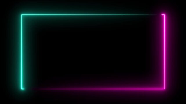 Animation of glowing neon rectangles abstract background. abstract glowing blue neon rectangle border frame. Seamless loop animated rectangle picture frame with two tone neon color 4K video