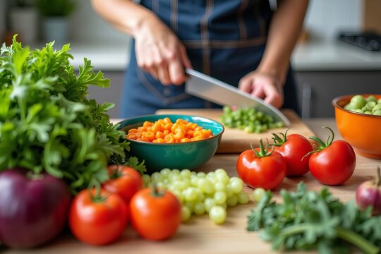 Captivating Close-Up of Fresh Ingredients Artfully Chopped and Arranged on a Kitchen Counter