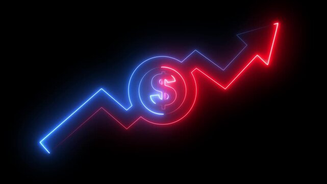 Neon line Financial growth animation icon with dollar and rising bar chart arrow for investment and profit concept. Business money profit icon animation