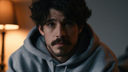 Fototapeta premium Workplace Loneliness Young Mexican Man With Tired Eyes