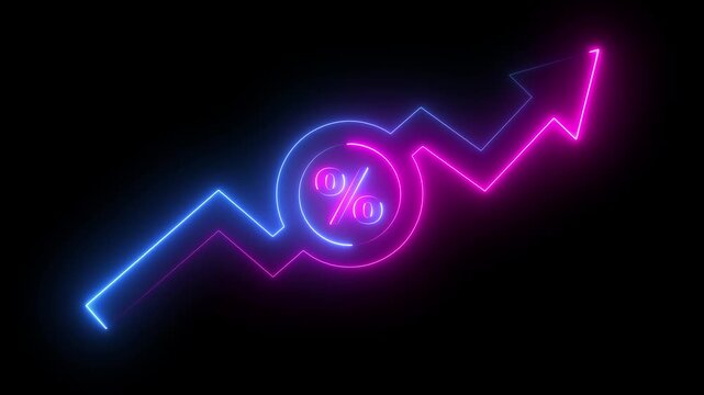 Neon line Financial growth animation icon with dollar percentage and rising bar chart arrow for investment and profit concept. Business money profit icon animation 4k videos