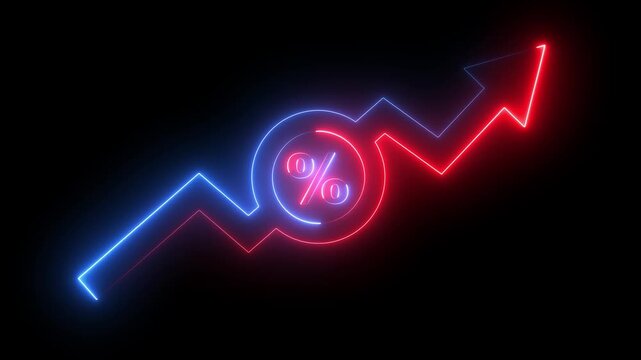 Neon line Financial growth animation icon with dollar percentage and rising bar chart arrow for investment and profit concept. Business money profit icon animation 4k videos