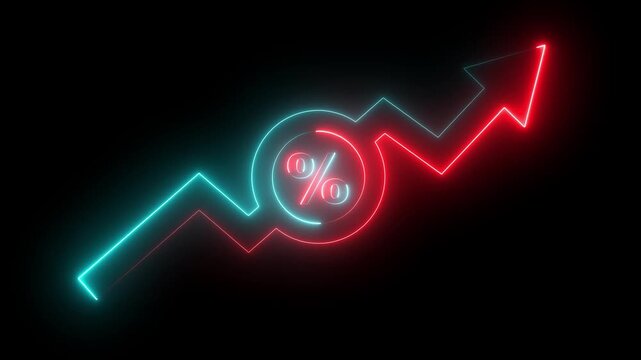 Neon line Financial growth animation icon with dollar percentage and rising bar chart arrow for investment and profit concept. Business money profit icon animation 4k videos