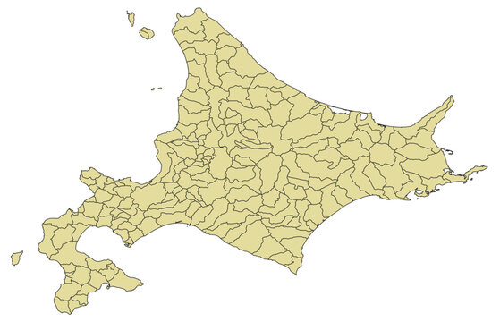 Outline Vector Map of Hokkaido Prefecture With County
