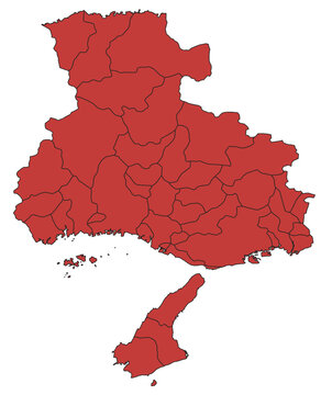 Outline Vector Map of Hyogo Prefecture With County of Japan