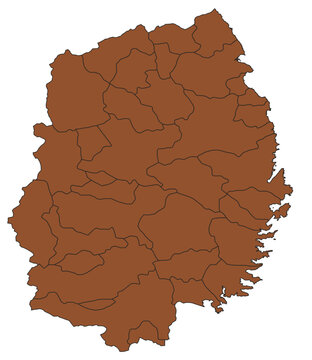 Outline Vector Map of Iwate Prefecture With County of Japan