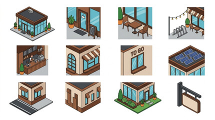 Obraz premium Illustrated Small Commercial Storefronts Collection.