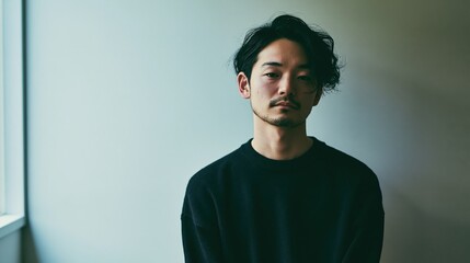 Obraz premium Workplace Loneliness Young Japanese Slim Man For Belonging Campaign