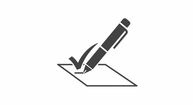Pen signing a document with checkmark.