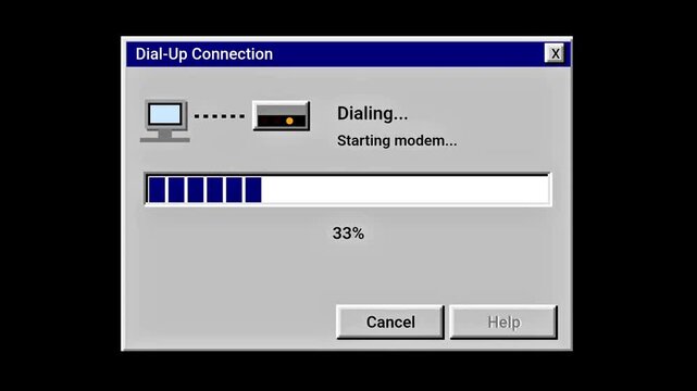 Retro Dial Up Connection Screen Showing Internet Modem Loading Progress Bar