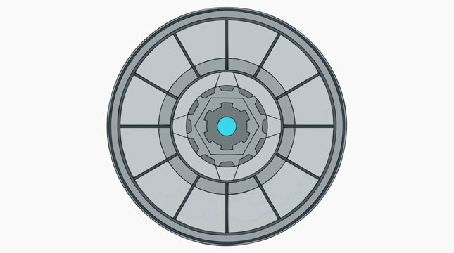 Ufo Metallic Disc Viewed From Above with Radial Turbine Details, Sci-Fi Space Technology Concept for Innovation and Future Aviation Design
