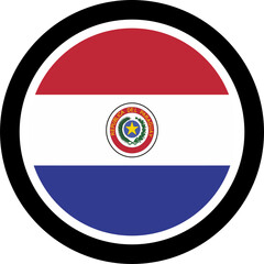 Fototapeta premium Paraguay Round Flag Icon with Black Border