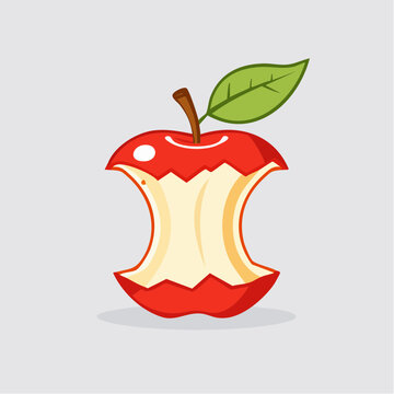 Red apple core with green leaf