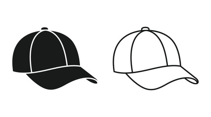 Fototapeta premium Baseball Cap Silhouette In Black And White Line Art Style