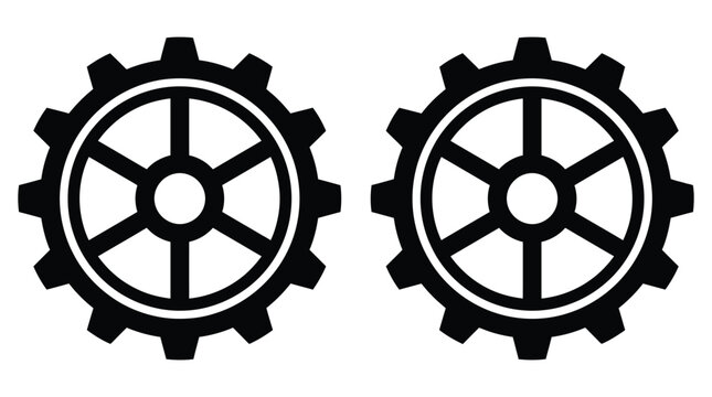 Two Gears With Spokes And Teeth Black Silhouette