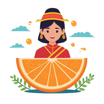 Cartoon girl holding paper lantern